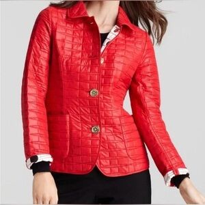 Kate Spade red Quilted jacket puffer gold button size S gorpcore preppy holiday